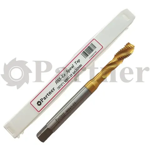 Метчик M8х1.25 Partner машинный HSSE, DIN371, TiN, для гл. отв., (Серия 315) - изображение 2 | Partner - заточные станки