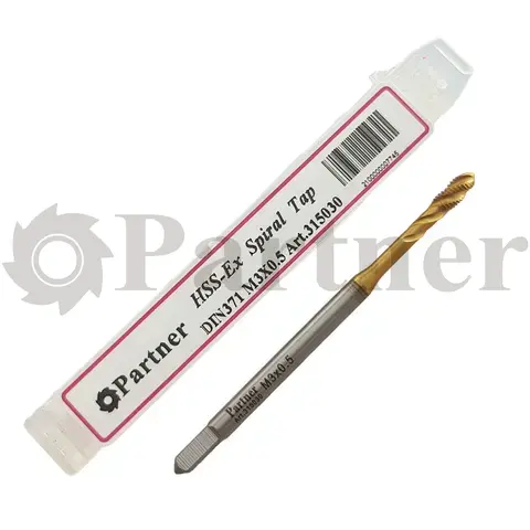Метчик M3х0.35 Partner машинный HSSE, DIN371, TiN, для гл. отв., (Серия 315) - изображение 2 | Partner - заточные станки