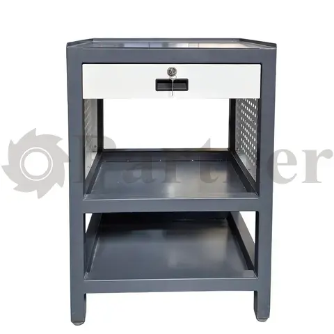 Partner TM-300, тумба металлическая 580х470х810 мм (ШхГхВ), 1 ящик, 2 полки, листы перфорации по бокам, грузоподъемность 300кг. - изображение 6 | Partner - заточные станки